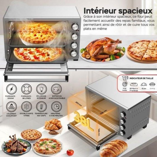 Mini Four TurboTronic TT-EVS38 Convection Asador 38L 230°C 4 Programmes Gris