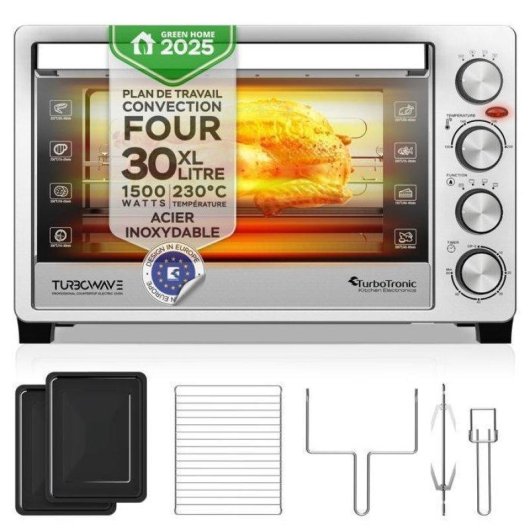 Mini Four TurboTronic TT-EVS30 30L 1500W Convection Gril Asador Noir