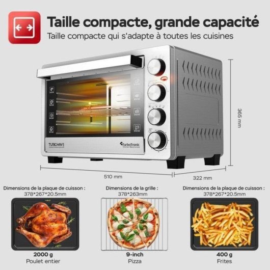 Mini Four TurboTronic TT-EVS30 30L 1500W Convection Gril Asador Noir