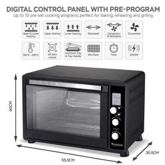 Mini Four Turbotronic TTDEV45 Digital 45L 2000W 100-230°C Noir