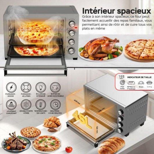 Mini Four Turbotronic EVS45 45L Convection Rôtissoire Verticale 2000W Inox