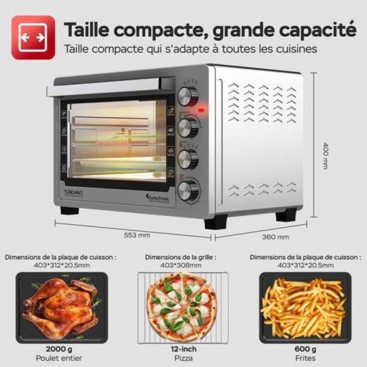 Mini Four Turbotronic EVS45 45L Convection Rôtissoire Verticale 2000W Inox