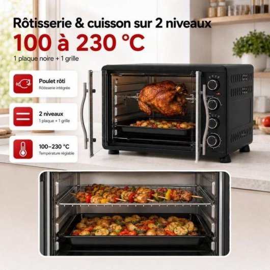 Mini Four Turbotronic FEO45 TurboWave 45L 2000W 230°C Portes Françaises Noir