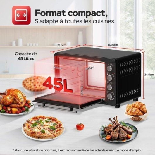 Mini Four Turbotronic EV45 45L 2000W 230°C Convection Gril Noir