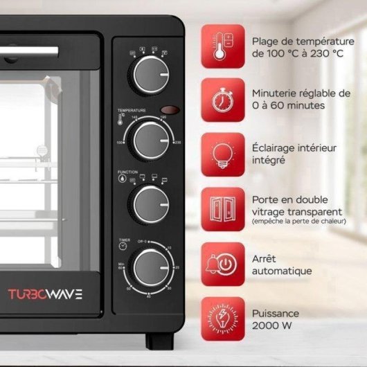 Mini Four Turbotronic EV45 45L 2000W 230°C Convection Gril Noir
