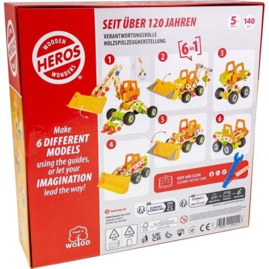HERSOL Constructor Cargadora De Ruedas De Madera 6 Em 1 140 peças