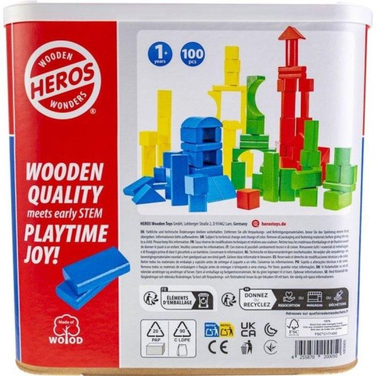 Hero Bloques de Madera Multicolor Set Infantil 100 piezas