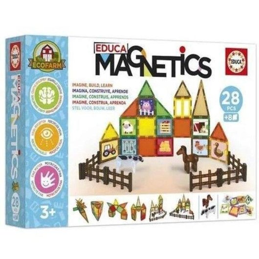 Educa Magnetics Eco Farm Set De Construction Magnétique 28 Pièces + 2 Animaux Et 8 Cartes