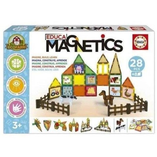 Educa Magnetics Eco Farm Set De Construction Magnétique 28 Pièces + 2 Animaux Et 8 Cartes