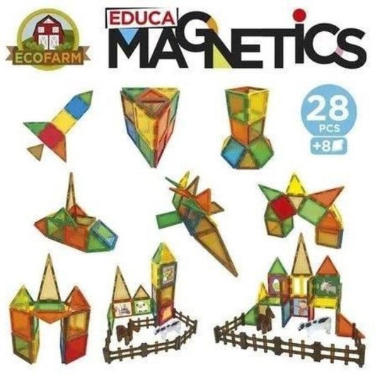 Educa Magnetics Eco Farm Set De Construction Magnétique 28 Pièces + 2 Animaux Et 8 Cartes