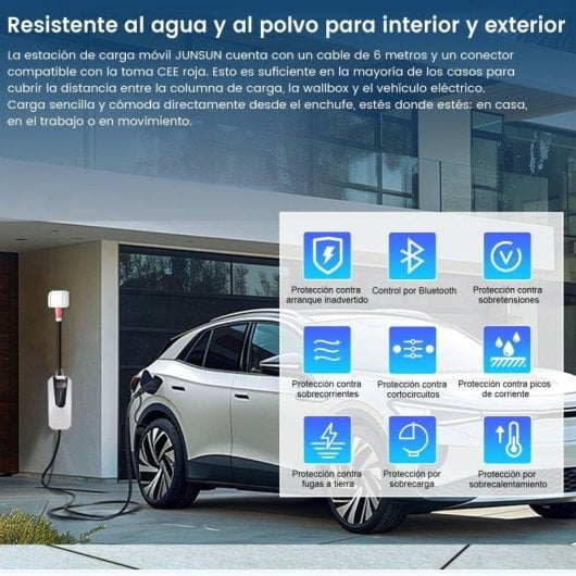 Chargeur EV portable JUNSUN Type 2 11 kW 6 m LCD IP65