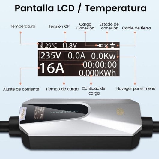Chargeur EV portable JUNSUN Type 2 11 kW 6 m LCD IP65