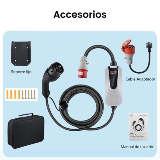 Chargeur EV portable JUNSUN Type 2 11 kW 6 m LCD IP65