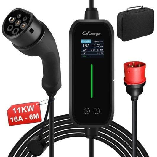 Chargeur EV portable JUNSUN 11kW 6-16A Type 2 câble 6m trifilaire