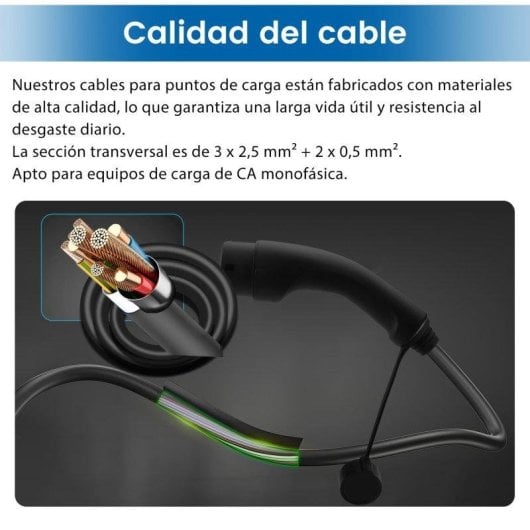 Chargeur EV portable JUNSUN 11kW 6-16A Type 2 câble 6m trifilaire
