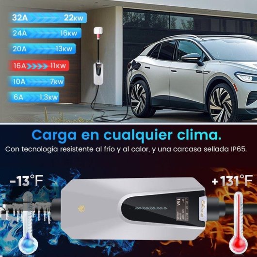 Chargeur EV portable JUNSUN 11kW 6-16A Type 2 câble 6m IP65