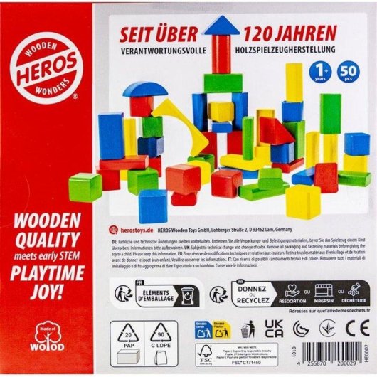 HERSOL Conjunto De Blocos De Construção De Madeira Heros 50 Peças