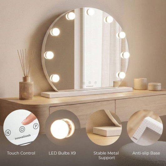 Specchio da toeletta InnovaGoods Hollywood Gloette LED 9 lampade