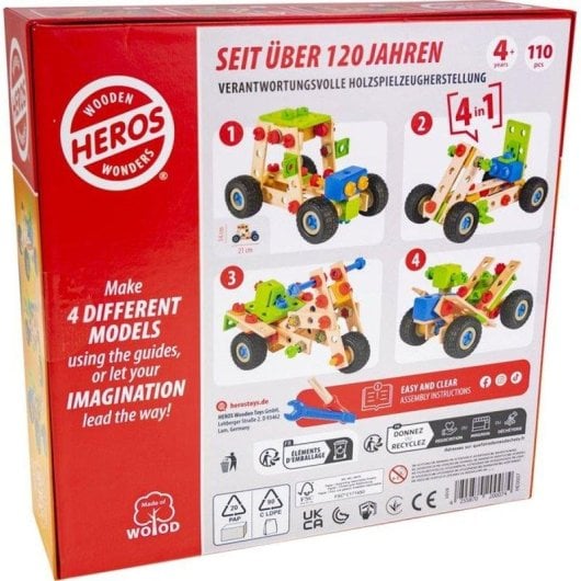 HERSOL Constructor Quad 110 Pezzi Legno 4 in 1 FSC