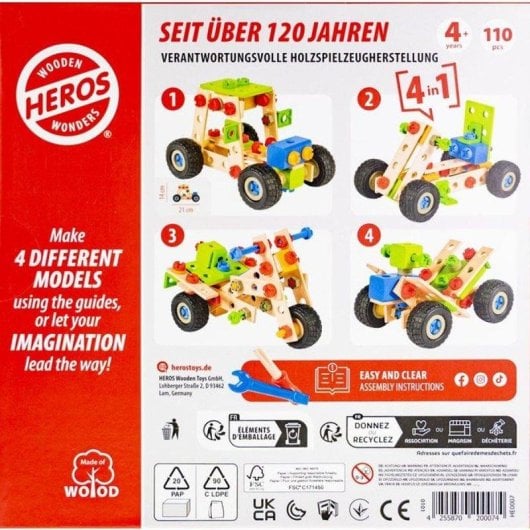 HERSOL Constructor Quad 110 Pezzi Legno 4 in 1 FSC