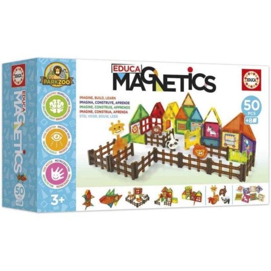 Educa Magnetics Park Zoo Set Costruzione Magnetica 50 Pezzi Multicolore 4 Animali 8 Carte