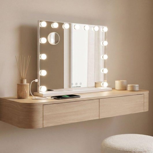 Specchio Trucco InnovaGoods Hollywood 15 LED 3 Toni Luce 10X