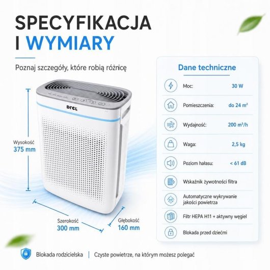 Purificador de aire Drel CON-OOP-2001 HEPA H11 200 m³/h