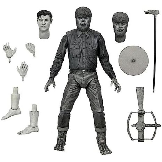 Figura Hombre Lobo Blanco Y Negro Universal Monsters Articulada 18 Cms