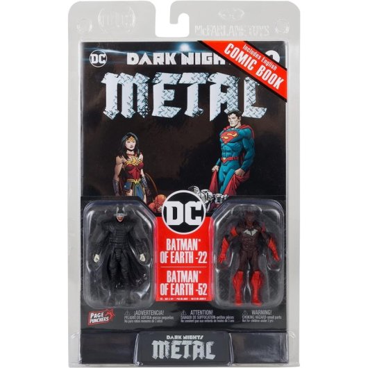Figuras Batman Who Laughs + Batman Rojo + Cómic + Display Dark Knights Metal 8 Cms