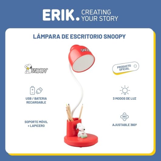 Lámpara De Escritorio Snoopy Peanuts 18 Cms