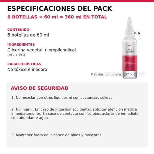 Pack 6x Ulanzi R002 Fog Juice 60 ml (360 ml) – Líquido para Máquina de Humo FM01 Filmog