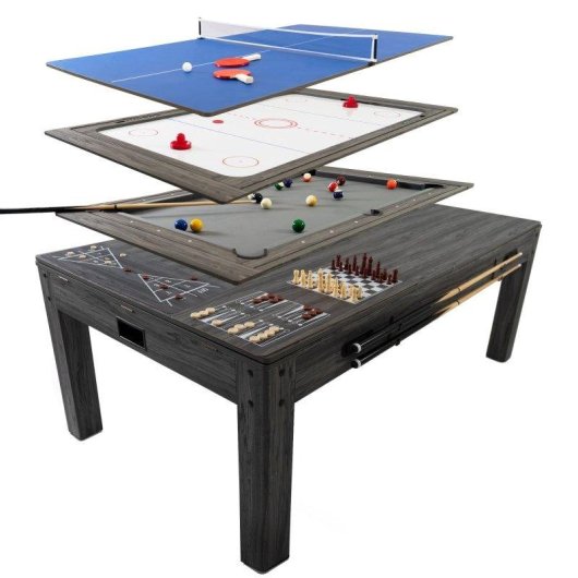 Mesa de juegos Monster 7 en 1 con billar y hockey de aire, gris