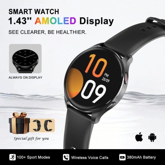 Blackview Sport Smartwatch Bluetooth AMOLED 1,43'' Schwarz Silikon/Nylon Armbänder