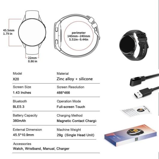 Blackview Sport Smartwatch Bluetooth AMOLED 1,43'' Schwarz Silikon/Nylon Armbänder