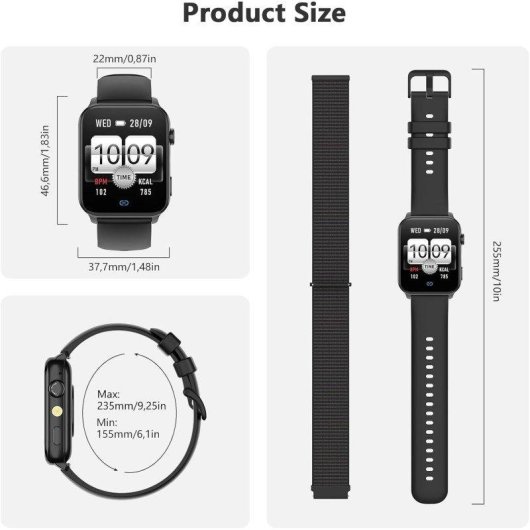 Blackview Watch Bluetooth 1,91'' Preto Podómetro Monitor SpO2 Atividade