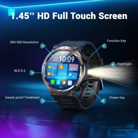 Blackview Relógio Inteligente Militar Homem Bluetooth 960mAh Preto Tamanho Único