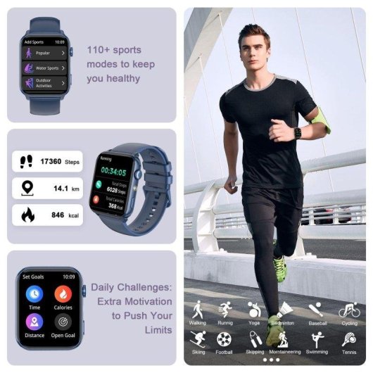 Blackview Bluetooth 5.2 1,91'' TFT 46,6x37,7x11,9 mm Blau Silikonarmband