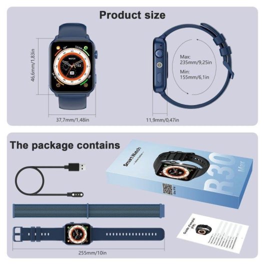 Blackview Bluetooth 5.2 1,91'' TFT 46,6x37,7x11,9 mm Blau Silikonarmband
