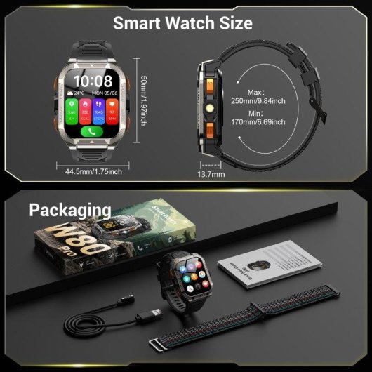 Blackview Smartwatch táctico Bluetooth GPS 1,91" Negro