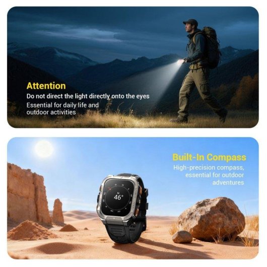 Blackview Smartwatch táctico Bluetooth GPS 1,91" Negro