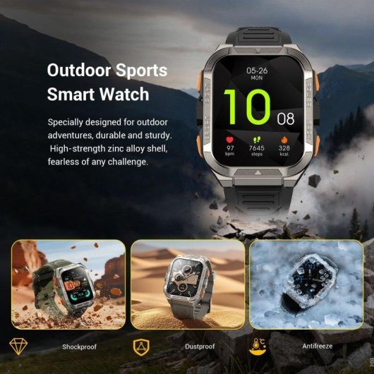 Blackview Smartwatch táctico Bluetooth GPS 1,91" Negro