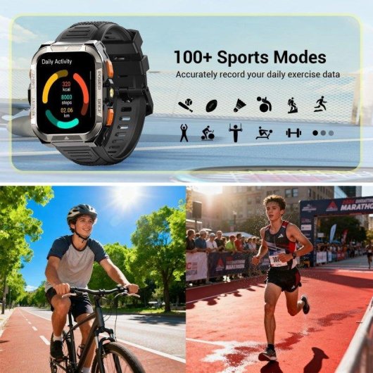 Blackview Smartwatch táctico Bluetooth GPS 1,91" Negro