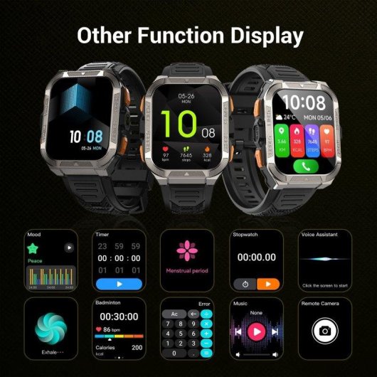 Blackview Smartwatch táctico Bluetooth GPS 1,91" Negro