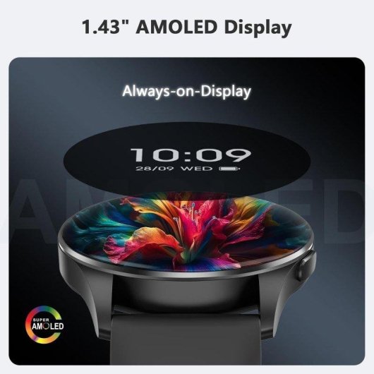 Blackview Smart Watch Bluetooth 1,43'' AMOLED Nero Cinturini Silicone e Nylon