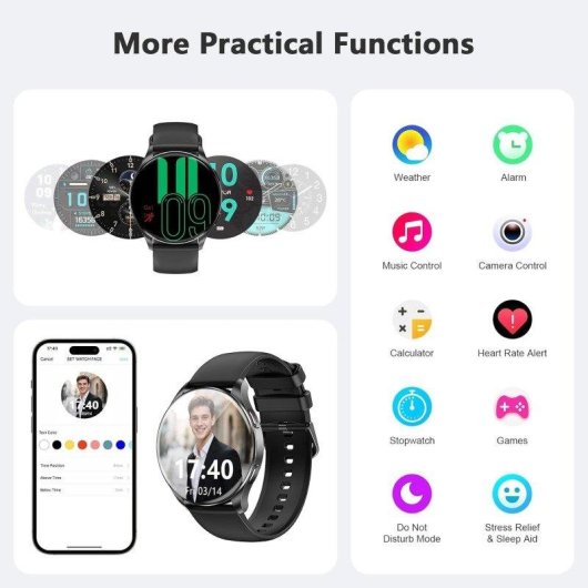 Blackview Smart Watch Bluetooth 1,43'' AMOLED Nero Cinturini Silicone e Nylon
