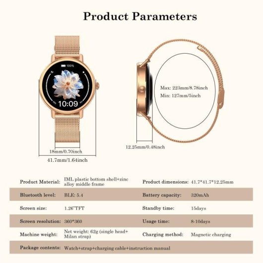 Blackview X30 Bluetooth 1,26'' Rose Gold Damen Smartwatch