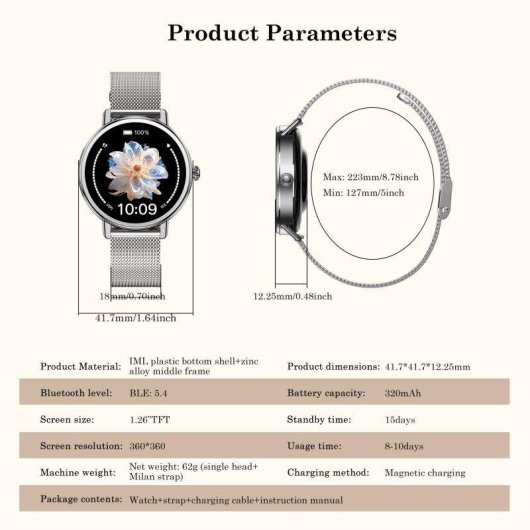 Blackview X30 Bluetooth 1,26'' Argento Smartwatch AMOLED Donna