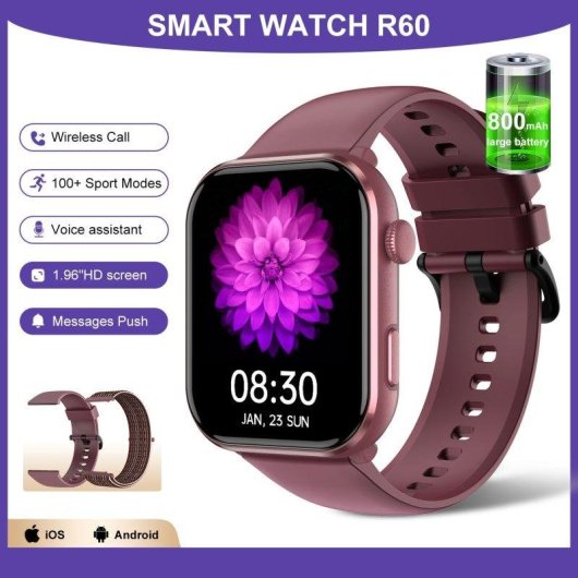 Blackview Smart Watch Bluetooth 1,96'' AMOLED Viola Resistente all'acqua