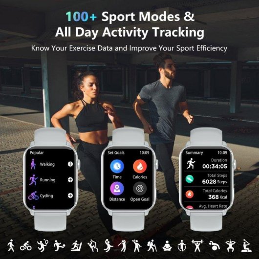 Blackview Smartwatch Bluetooth 1,91'' Silber Kunststoffgehäuse Silikonarmband