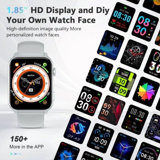 Blackview Smartwatch Bluetooth 1,91'' Silber Kunststoffgehäuse Silikonarmband